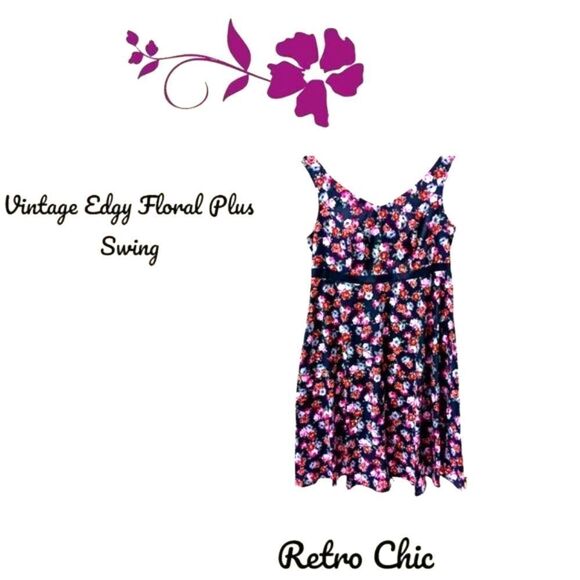 TORRID RETRO CHIC VINTAGE Rose Color block Swing Dress. SIZE 12 (L) - Picture 1 of 15